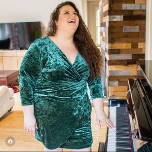 Green Velvet Faux Wrap Dress